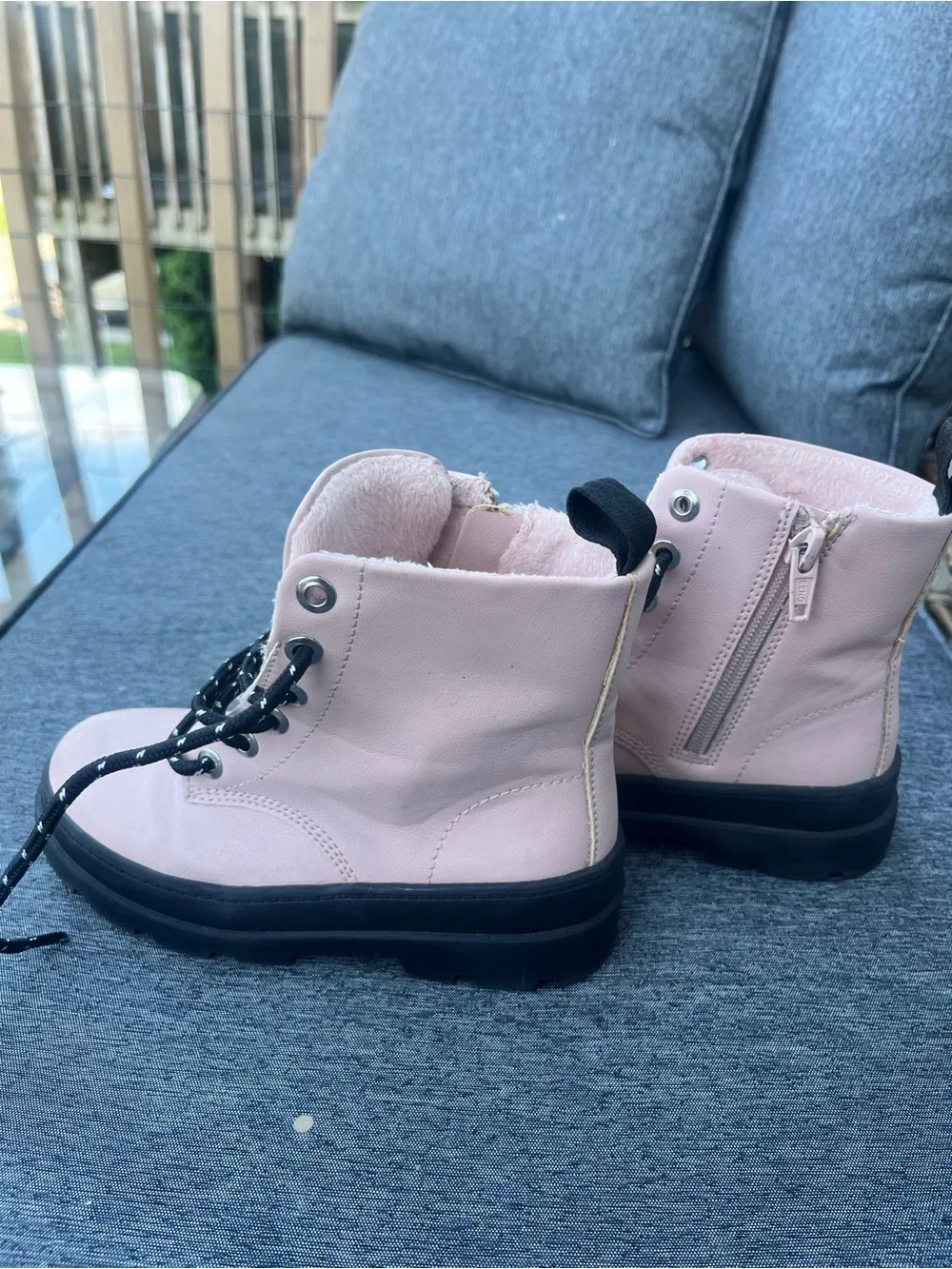 Kids Pink Lace-Up Ankle Boots